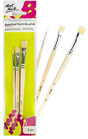 Mont Marte Borstenpinsel 4 8 12 – 3 Stück – Pinselset für Anfänger – Ideale Flachpinsel für Ölfarben, Acrylfarben, Gouache