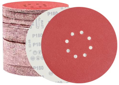 Disques de Ponçage Papier Abrasifs 225mm.8 trous, 60pcs.Disques abrasifs perforés ​auto-agrippant,Grain 10 X P40/60/100/120/180/240 autoadhésif pour ponceuse girafe/ponceuses de murs et de plafonds