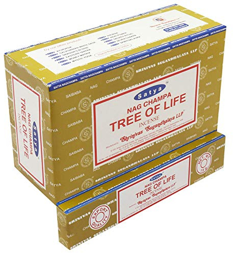 SATYA Nag Champa Baum des Lebens Agarbatti | Handgerollte Masala-Räucherstäbchen | 12 Packungen mit je 15 Gramm in einer Box | Export Qualitätsprodukt