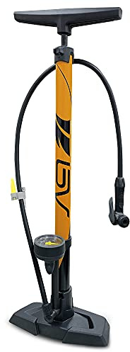 BV Bicycle Ergonomic Bike Floor Pump with Gauge & Smart Valve Head, 160 psi, Automatically Reversible Presta and Schrader