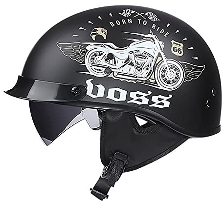 BDTOT Chopper Helm Motorradhelm Retro Halbhelm DOT/ECE Zertifizierung mit Visier Vintage Motorrad Halber Half Helm Halbschale Jethelm Bike Pilot Chopper Helm Rollerhelm für Damen Herren