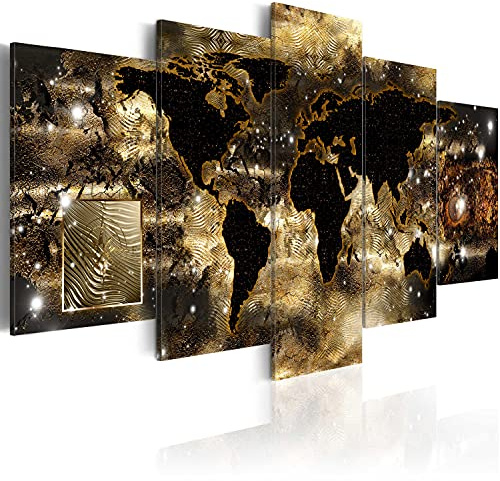 B&D XXL - Leinwandbild Kontinente Map Abstrakt, 200x100 cm, 5-teilig