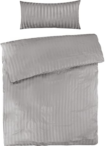 Pure Label Mako Satin Damast Streifen Bettwäsche hellgrau 155x220 cm mit Kissenbezug 40x80 cm aus 100% Baumwolle | Traumhaft weiches Mako Satin Bettwäsche Set in Uni