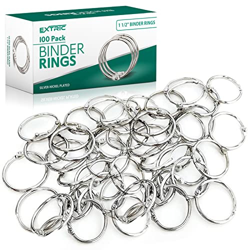 Loose Leaf Binder Rings 1 1/2 Inch, Metal Book Rings for Index Cards 100 Pack, Heavy Duty Nickel Plated Great for Flashcards, Home, School and Office