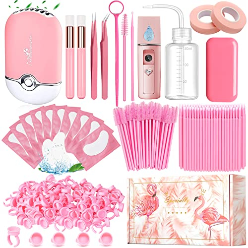 Wimpernverlängerung Set Professionell Lash Extension Kit USB Wimpern Föhn Nano Mist Sprayer Eye Gel Patch Spiegel Pinzette Tape Wimpernbürsten Waschflasche Reinigungsbürste Kleber Halter Ring