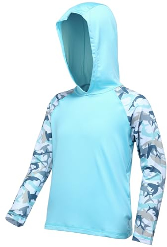 DRONIRING Boys Rash Guard Swim Hoodie, UPF 50+ UV Sun Protection Long Sleeve Fishing Shirt, Kids Youth SPF Water Shirts