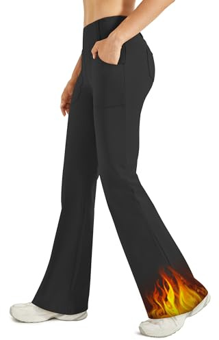 G4Free Women's Fleece Lined Trousers Thermal Flared Leggings High Waisted (Black,L,31)