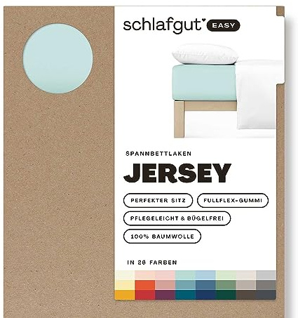 Schlafgut Easy Jersey Spannbettlaken 90x190 bis 100x200 Petrol Light, Spannbetttuch aus 100% Baumwolle