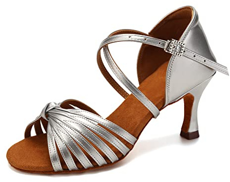 VCIXXVCE Mujer Zapatos de Baile Latino Plata Profesional Salsa Tango Bachata Práctica Zapatos de Baile de Salon, 37.5 EU