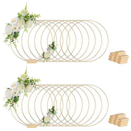 NUPTIO Aros Florales Centros con Soporte: 20 Piezas 30cm Oro Alambre Metal Aro Floral Corona de Flores Macramé Gran Círculo Redondo Pequeños para Decoración de Centros de Mesa de Boda Artesanales