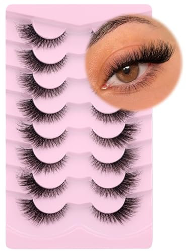 Wimpern Wispy Lashes Fox Eye Lashes Künstliche Wimpern Natürlicher Look Clear Band Lashes Cat Eye Fake Wimpern Weiche Faux Mink Wimpern von GVEFETIEE 8 Paare (5-16MM)