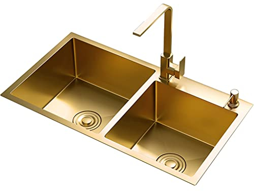 Spülbecken Aufgesetztes oder unterbaubares Küchenspülbecken. Doppelwaschbecken aus Edelstahl 304 für Wohnmobile, mit quadratischem Wasserhahn und Abfluss