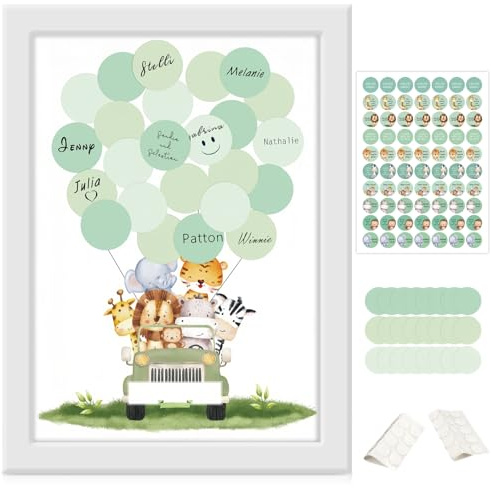 TOATELU Livre d'or pour fête prénatale, avec cadre en bois blanc, livre d'or pour fête prénatale, 21 x 29,7 cm, décoration de fête prénatale, livre d'or de baptême pour fille et garçon