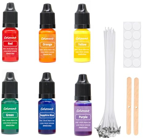 Ronoza® Kerzenwachs Farbe, 6 Farben Kerzenfarbe, Kerzen Farbe für Diy Kerze, Kerzen Farbe Farbstoff für Gelwachs, Paraffinwachs,Bienenwachs, Kerzenwachs Zum GießEn, Farbe Gelwachs - je 10ml