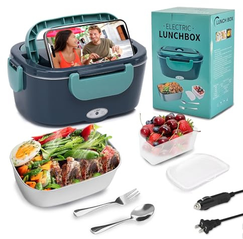 XSWPL Electric Lunch Box 80W Heated Lunch Box for Adults 12/24/110V Portable Food Warmer LunchBox with 304 Stainless Steel Container for Office/Car/Truck(1.5L)