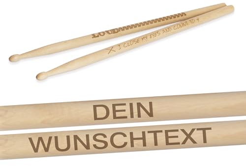 Drumsticks Ahorn personalisiert mit hochwertiger Gravur - Laserung | Naturfinish | 1 Paar | Made in Germany | Drummer Geschenke (5A) | Schlagzeug Sticks |Trommelstöcke handgefertigt