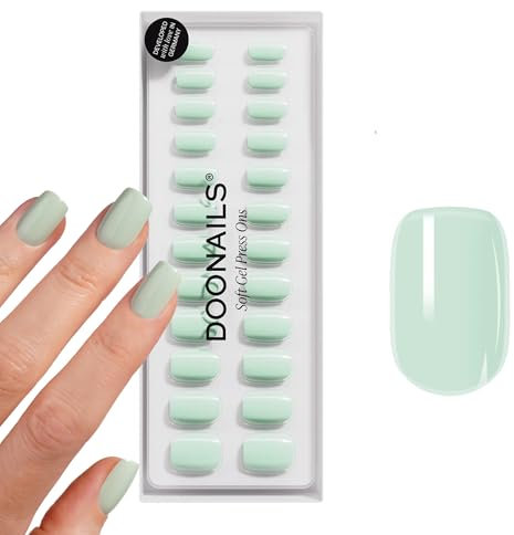 DOONAILS Soft Gel Press On Nails 30er Set Cute Cucumber Short Square Form Pastel Grün Nägel zum Aufkleben Full Cover in Salonqualität Fake nails soft gel Short Natürliches & angenehmes Tragegefühl