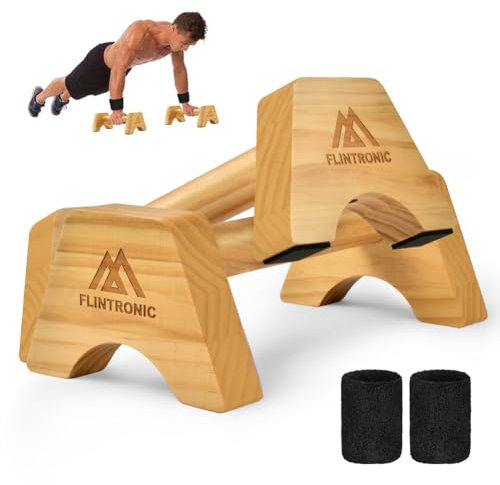 flintronic Liegestützgriffe Holz, 1 Paar Rutschfeste Push Up Bars, Holz Parallettes, Ergonomische Handstandgriffe für Calisthenics, Yoga, Fitness, Oberkörpertraining