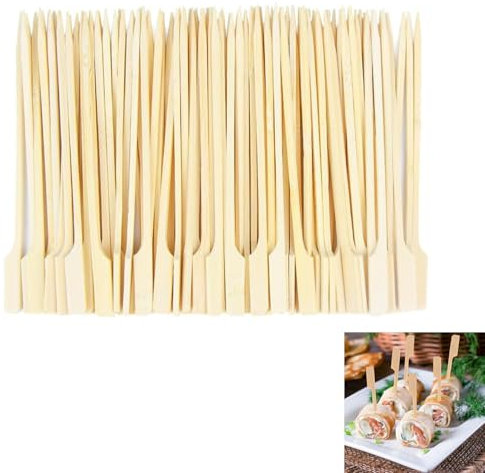 100PCS Bamboo Skewers for Appetizers,Bamboo Cocktail Stick Yakitori Skewers Barbecue Skewers,Bamboo Paddle Skewers Wooden Paddle Sticks Barbeque Skewers Cocktail Picks for Grill Party,Mini Food Sticks