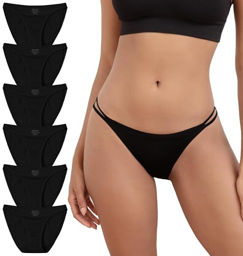 INNERSY String Bikini Panties for Women Sexy Silky Cheeky Underwear 6-Pack(Pure Black,Medium)
