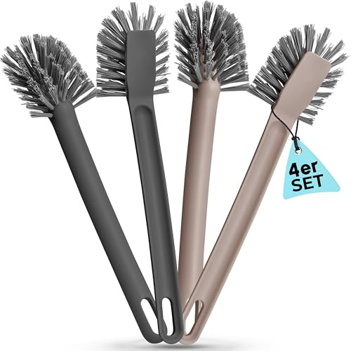 Nictario Juego de 4 cepillos reciclados con cerdas de nailon y raspador, apto para lavavajillas, cepillo de cocina higiénico (2 x gris topo / 2 x antracita, ovalado)