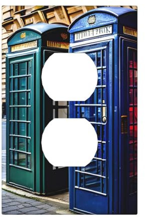 Cubiertas de salida con impresión de cabina de teléfono británica, 1 placa de pared de tamaño estándar, cubiertas de placas frontales de policarbonato de doble salida