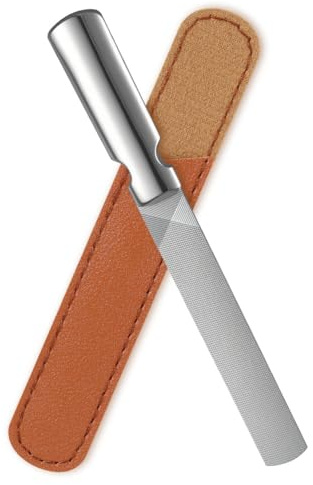 AUYAO Limas de Uñas Profesionales, Limas para Uñas Profesionales de Acero Inoxidable de Doble, con Mango Antideslizante y Funda de Cuero, Resistentes