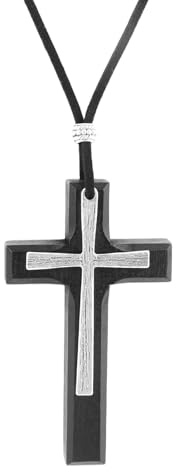 Kors Bil Hängande Dekorationer för Backspegel, Trä Kors Hänge Smycke Kristna Bil Tillbehör för Lastbil SUV Heminredning Religiös Gåva (Svart)