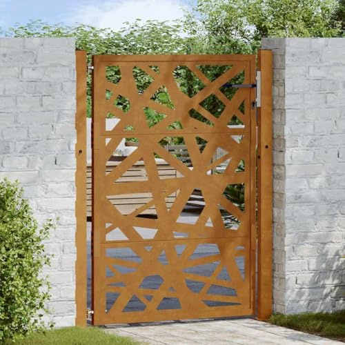 Cancello da Giardino in Acciaio Resistente alle Intemperie, Design Taglio Laser, Cancello per Recinzione, Portoncino Ingresso Esterno, per Giardino e Patio, Colore Ruggine, 105 x 130 cm