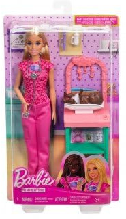Coffret Medical pour Barbie pediatre - Poupee Blonde, Bebe, Accessoires - metier Docteur, medecin - Set Jouet Enfants et Carte