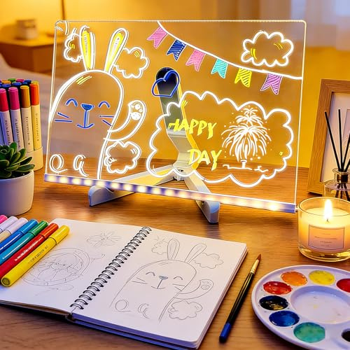 Portable LED Note Board with 7 Colors,Luminous Drawing Board,Light Board for Drawing,Adjustable Modes,Graffiti board12 X8 Drawing Board, Gift/Classroom/Office/Kids Birthday