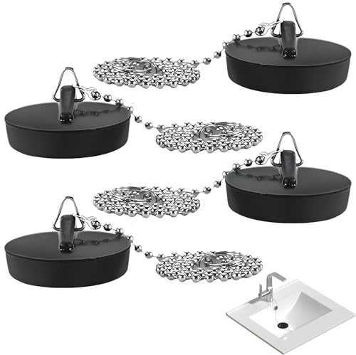 4 Tappi di Scarico per lavandino e Vasca da Bagno, Ø 4 cm con Catena da 40 cm, Tappi per lavello, lavello da Cucina, Vasca da Bagno, lavandino
