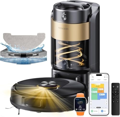 Proscenic Q20 Pro Robot Aspirador y Fregasuelos 10000 Pa/200Mins, con 4L Base Autovaciado sin Bolsa, Navegación y Cartografía por Láser por App/Voz/Control, para Suelos/Alfombras y pelos de Mascotas