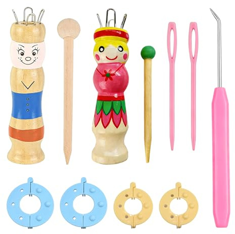 Katyjun Strickliesel Für Kinder 2-teiliges Strick-Starterset mit Webrahmen Für Kinder Handarbeiten aus Holz Kindgerechtes Bastelset mit Strickliesel
