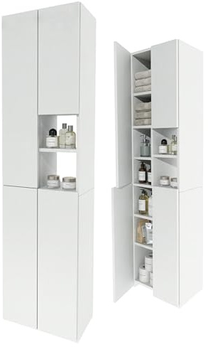 möbelkap Armario de baño Alto Estrecho | estantería con Almacenamiento | Mueble Compacto | Blanco