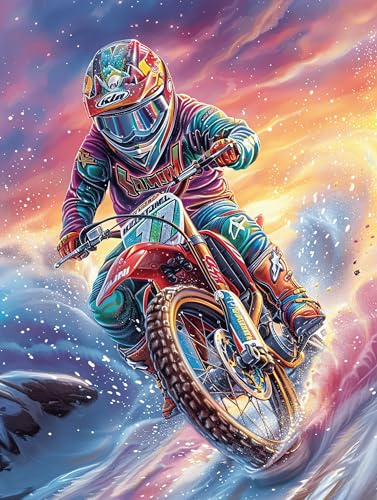 Piloto de Motocross en montañas Nevadas Puzzle 300 Piezas Estera Portátil Antideslizante Rompecabezas Familiar para Hombres Y Mujeres Aliviar Estrés Decoración Hogar 300 PCS