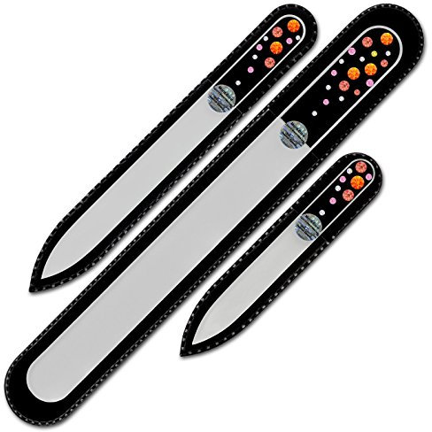 Mont Bleu Set bestehend aus 3 Glasnagelfeilen von Hand dekoriert mit Swarovski Elements - geliefert in einer Hülle aus schwarzem Samt - Echtem gehärteten Glas