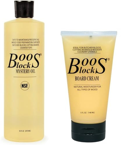 Boos Block Chopping Board Oil and Wax Set - Mystery Oil (16 oz) + Board Cream (5 oz) - Cutting Board Oil - Butchers Block Oil - Chopping Board Wax - Beeswax - Food Grade Mineral Oil