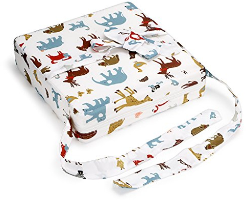 BTSKY - Asiento elevador infantil, desmontable, ajustable y lavable, con correas, para silla de comedor o para viajes blanco White+ Animal