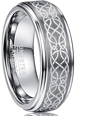 NUNCAD Anello da Uomo Donna 8mm in Argento con Nodo Celtico, Anelli in Tungsteno pour Fede Nuziale/Fidanzamento/, Taglia 19.5