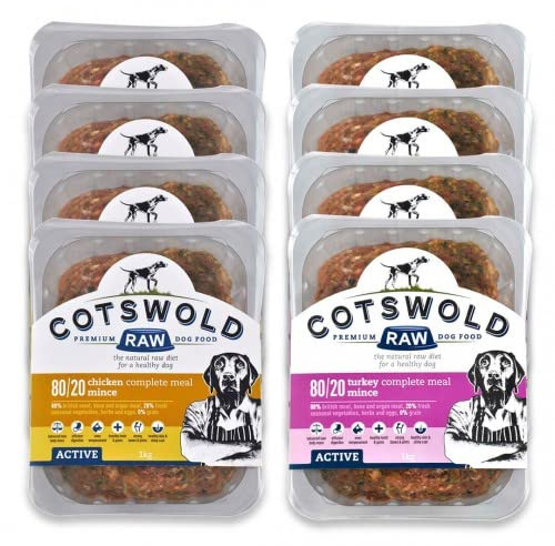 Cotswold RAW Active 80/20 Mince Adult Raw Dog Food, Chicken & Turkey - 8kg | Frozen Raw Dog Food, BARF Premium British Meat Raw for All Dogs