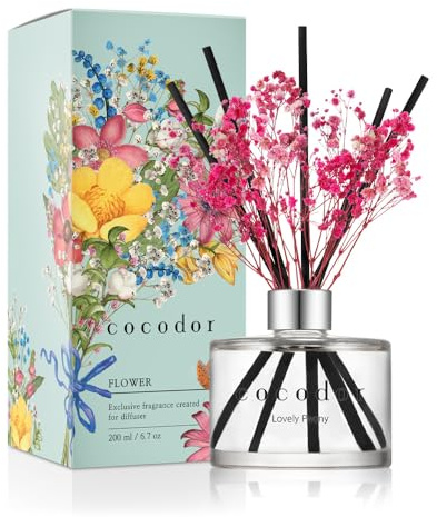 Cocod'or [COCODOR/Lovely Peony Flower Reed diffusers Oil with a Set of 5 Fiber Sticks, 200ml, Best for Home, Kitchen, Bathroom. Diffusers with sticks