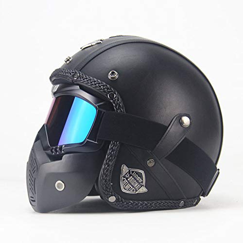 Casco Integrale Vintage Con Maschera Di Protezione Amovibile, Casco Bandit, Casco Astronauta Adatto Per Bike Cruiser Scooter Touring Motocross Moto,Black,M