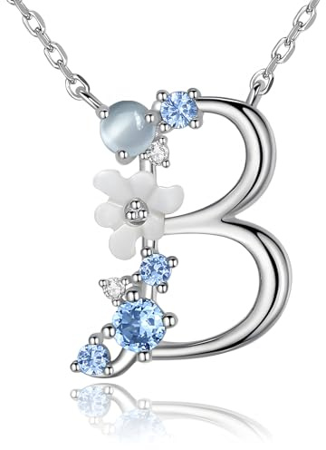 VIKI LYNN Collier Pendentif Lettre Initial B en Mon Collier Prénom Personnalisé en argent fin 925 et Oxyde de zircon Idée cadeau noël pour vos amis Vente seule