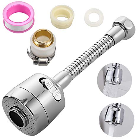 Testa di spruzzo del rubinetto della cucina,YMWALK Aeratore per rubinetto girevole a 360 ° in acciaio inossidabile, dispositivo di prolunga per rubinetto a doppia modalità (lunghezza 16,5 cm)