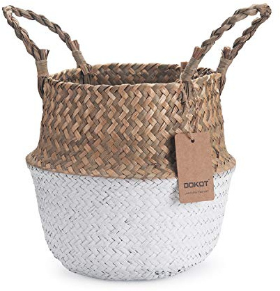Cesta Mimbre Decoracion Naturales Cesta para Plantas Almacenaje Macetas Seagrass (Blanco)