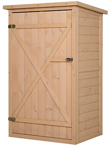 Outsunny Armoire abri de Jardin Remise pour Outils Bois de Sapin pré-huilé Toit bitumé incliné - Grande Porte verrouillable loquet - 2 étagères - dim. 75L x 56l x 115H cm