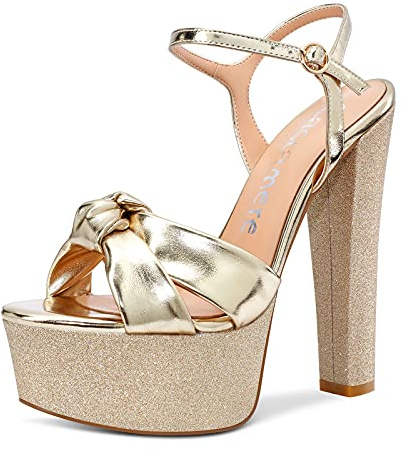 Castamere Femme Bout Ouvert Mode Sandale Plateforme Bloc Talons 15CM High Heels Or Chaussures EU37