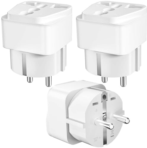 3 st universell reseadapter till DE, UK/USA/Kina till EU reseadapter, universellt uttag till tysk 2-stifts adapter för hem, resor, vit