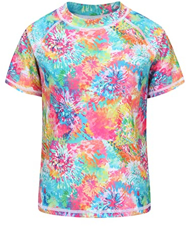 Big Girls Rash Guard Swimsuits Short Sleeve Swim Shirt for Kids Girls One Piece Bathing Suit Swimwear Colorful Size 12/10-12 Years